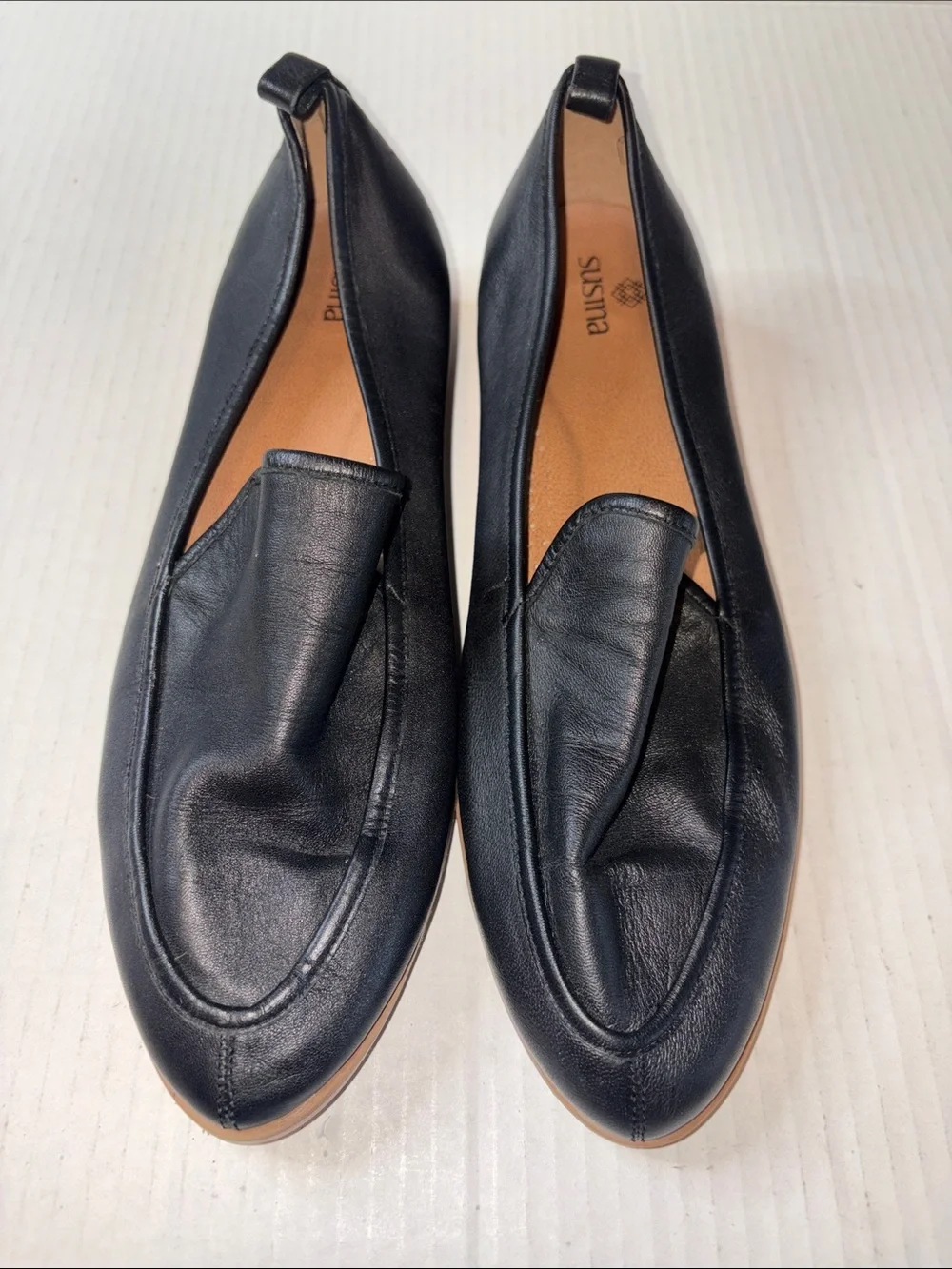 Susina Black Soft Leather Loafers Size 8